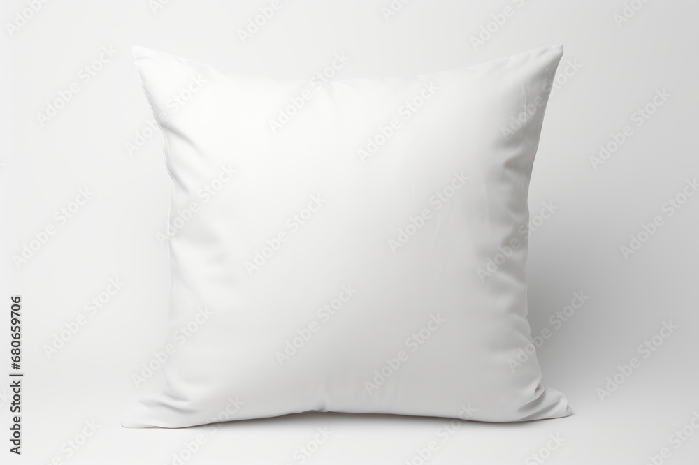 Mockup. White square pillow on a white background. AI generative. Mockup. White square pillow on a white background. AI generative.
