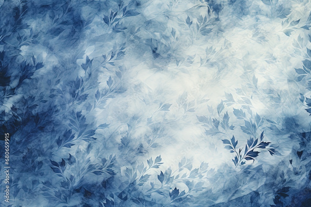 Fototapeta premium Cyanotype abstract blue and white flowers. Seamless floral pattern texture on a plain cyan background. Great as vectors, wallpaper or background. Generative AI, AI