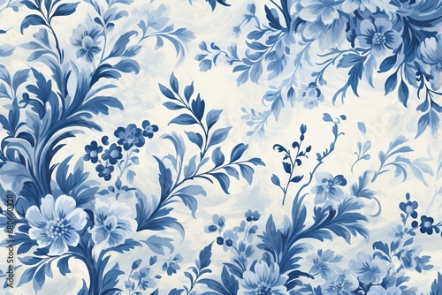 Cyanotype abstract blue and white flowers. Seamless floral pattern texture on a plain cyan background. Great as vectors  wallpaper or background. Generative AI  AI