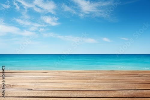 Wooden table on the background of the sea