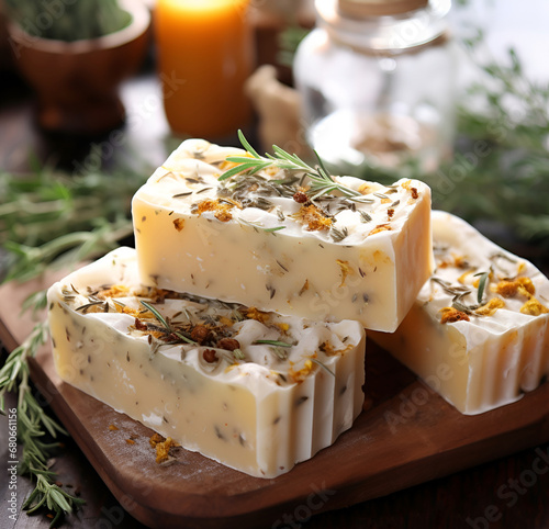 Homemade soap with rosemary herbal