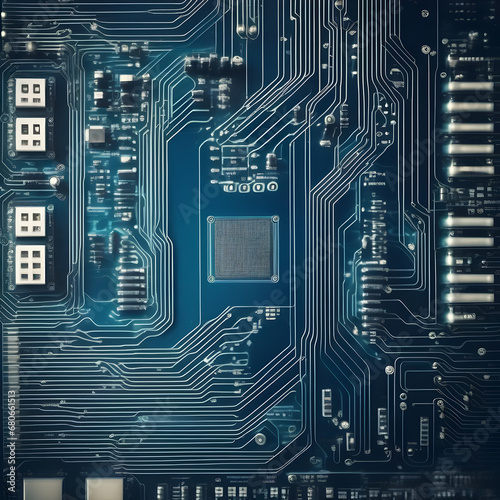 CPU chip on Motherboard. Processor computer chip on a cicuit board with microchips and other computer parts
