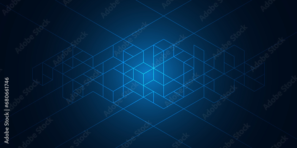 Abstract geometric background with isometric digital blocks. Blockchain concept and modern technology