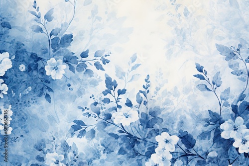 Cyanotype abstract blue and white flowers. Seamless floral pattern texture on a plain cyan background. Great as vectors, wallpaper or background. Generative AI, AI © Merilno