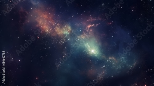 Star clusters shining into deep space. Night sky, glittering stars and nebulas. Fragment of Universe