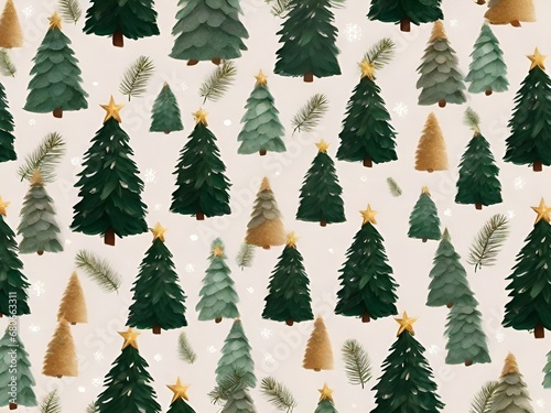 Christmas tree pattern. Seamless christmas background. Watercolor photo