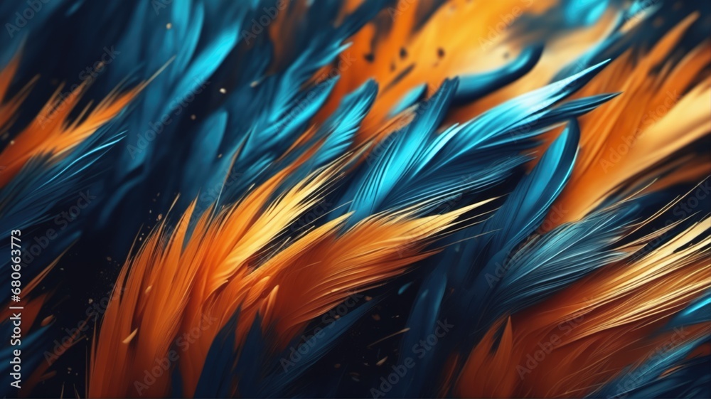 Vibrant blue and orange feather-like structures. Vibrant blue and orange feather-like structures.