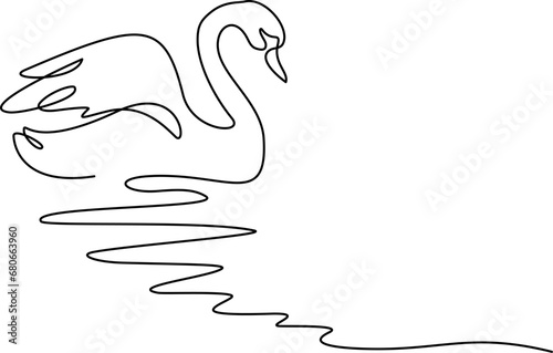 Swan bird on water surface. Continuous one line art drawing