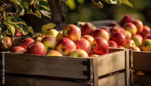 A Crate Overflowing with Vibrant Red and Golden Yellow Apples