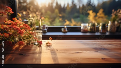 Empty Wooden Desk On Blurred Kitchen, Background Images, Hd Wallpapers, Background Image