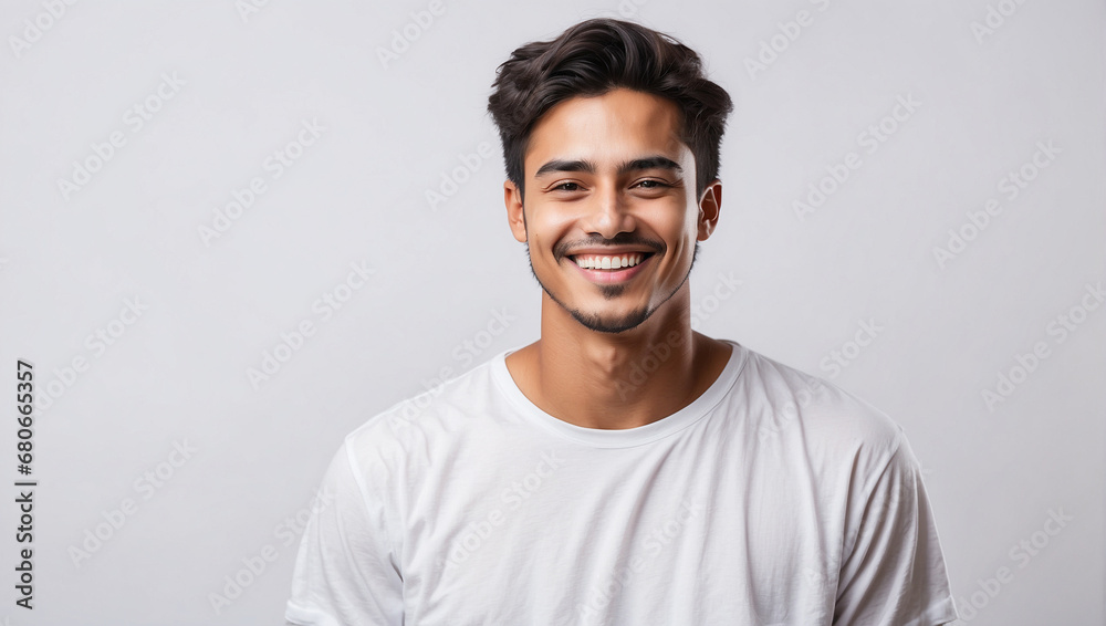 Young man smile isolated in white background, backdrop with copy space Young man smile isolated in white background, backdrop with copy space