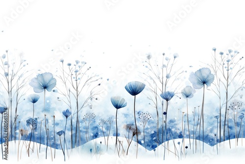 Cyanotype abstract blue and white flowers. Seamless floral pattern texture on a plain cyan background. Great as vectors  wallpaper or background. Generative AI  AI
