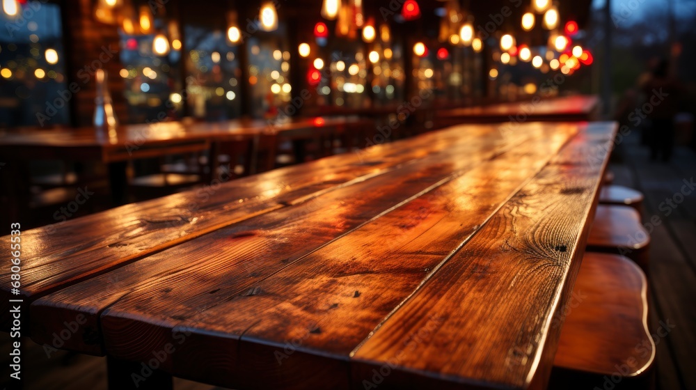 Empty Wooden Table Top Lights Bokeh, Background Images, Hd Wallpapers, Background Image