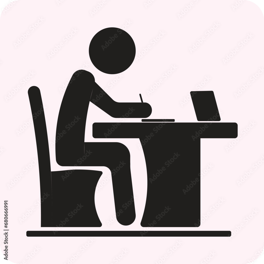 Man icon with laptop in desk vector line art eps Man icon with laptop in desk vector line art eps