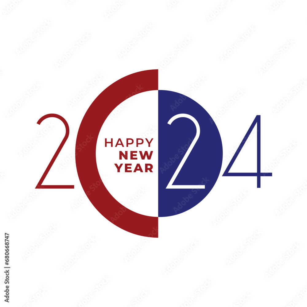 Happy New Year 2024 red blue design icon. Premium vector design for poster, banner, greeting and new year 2024 celebration. Design to celebrate new year 2024. EPS File. Happy New Year 2024 red blue design icon. Premium vector design for poster, banner, greeting and new year 2024 celebration. Design to celebrate new year 2024. EPS File.
