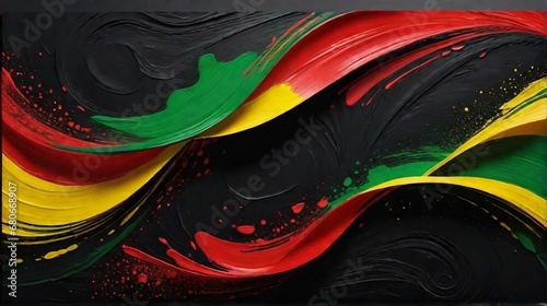 Black history month celebration, red yellow and green abstract, impasto, paint on black background, Black history month African American history celebration banner.