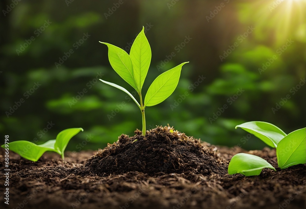 Fototapeta premium a growing little plant in the sun - the beginning of life