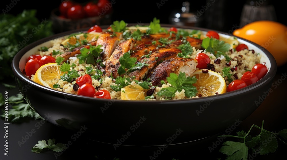Healthy Salad Bowl Quinoa Tomatoes Chicken, Background Images, Hd Wallpapers, Background Image