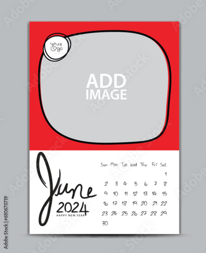 Calendar 2024 year design - June 2024, wall calendar 2024 year, Lettering calendar, Desk calendar template, week starts on sunday, printing, advertiement, Green background, vector photo