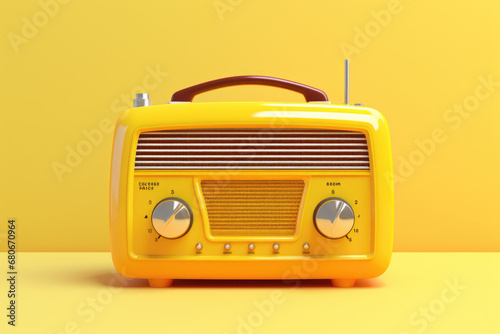 vintage yellow radio on yellow background. photo
