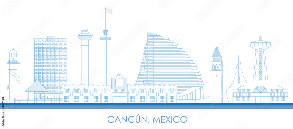 Outline Skyline panorama of city of Cancun, Mexico - vector illustration