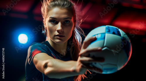 Wallpaper Mural Focused female handball player in action, intense indoor game moment.
 Torontodigital.ca