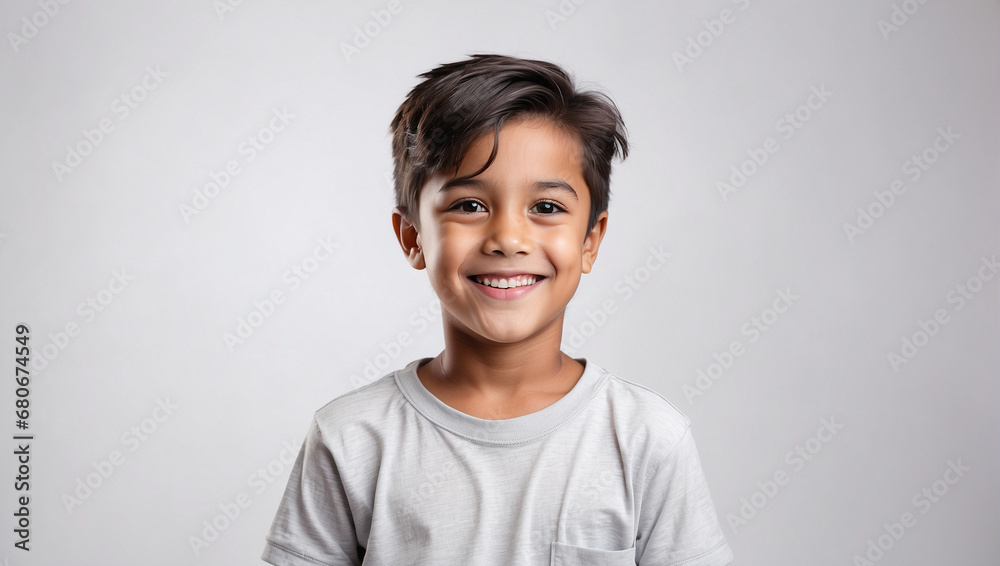 Boy smile isolated in white background, backdrop with copy space Boy smile isolated in white background, backdrop with copy space