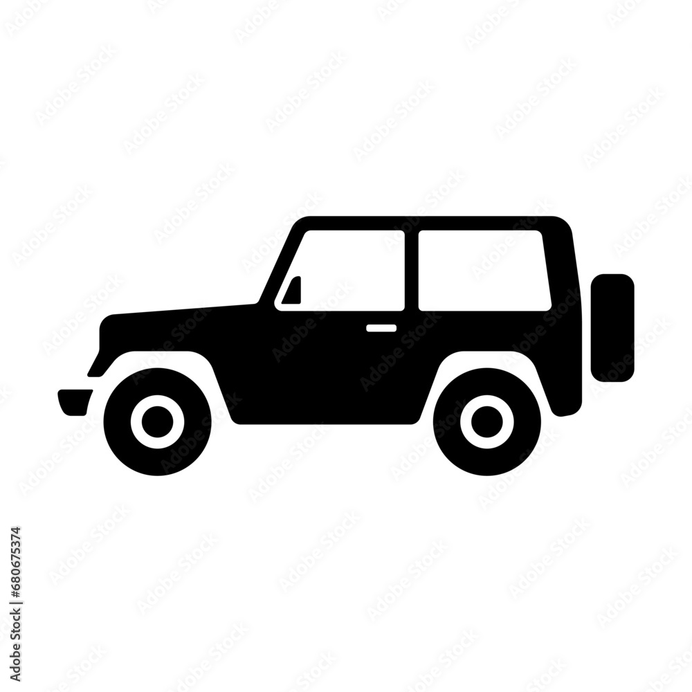 SUV icon. Off-road vehicle. Black silhouette. Side view. Vector simple flat graphic illustration. Isolated object on a white background. Isolate.