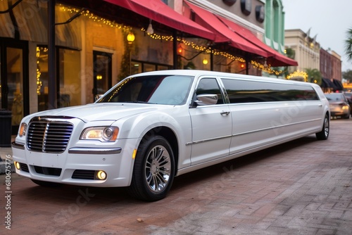 A stretch limousine in front of a club.