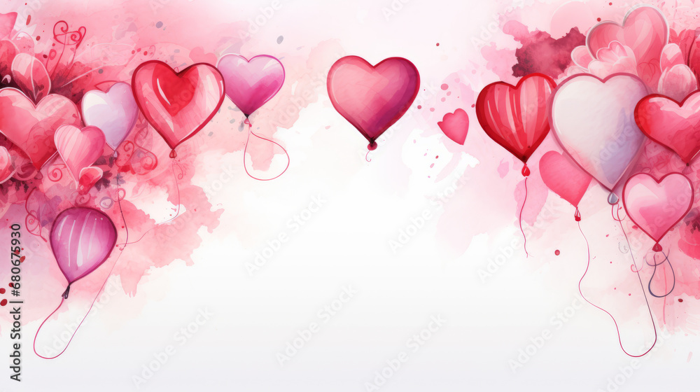 Horizontal banner with pink hearts. Place for text. Pink frame in pastel colors