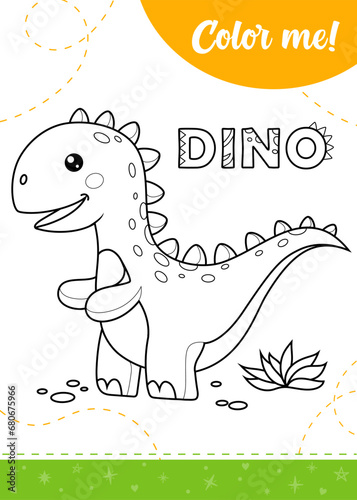 Coloring page for kids with cartoon dino. A printable worksheet  vector illustration.