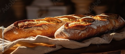 Closeup of freshly baked ciabatta bread in a bakery