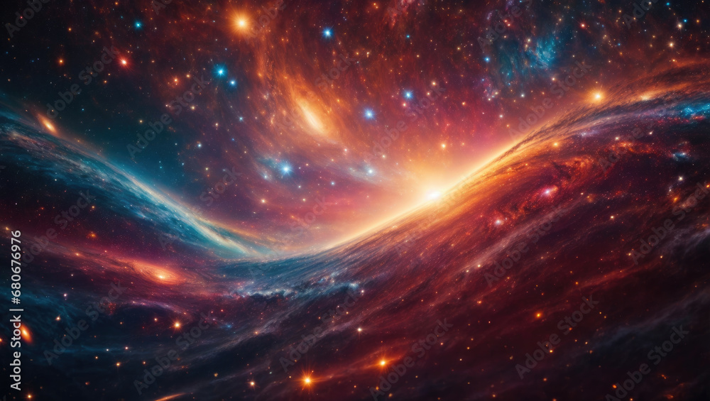 Fototapeta premium Cosmic background with abstract rays of light. Journey through the universe, galaxies, planets and stars. Time and space concept.