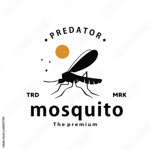 vintage retro hipster mosquito logo vector silhouette art icon