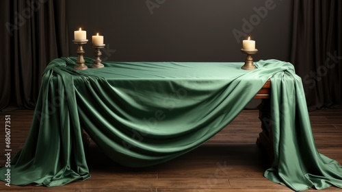 White Wooden Table Covered Green Tablecloth  Background Images  Hd Wallpapers  Background Image
