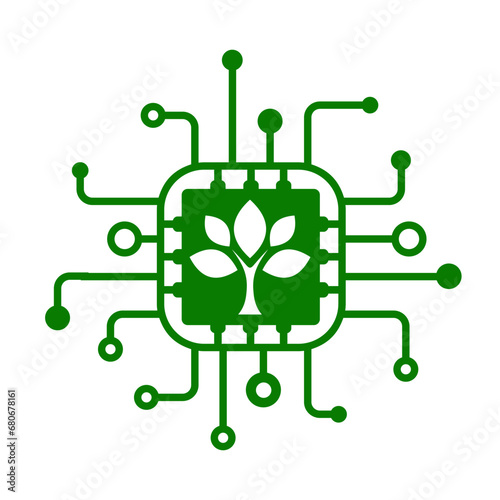 Microchip and leaves icon, technology for the production of environmentally friendly food, food technology foodtech, concept progressive solutions to degenerate healthy food - stock vector