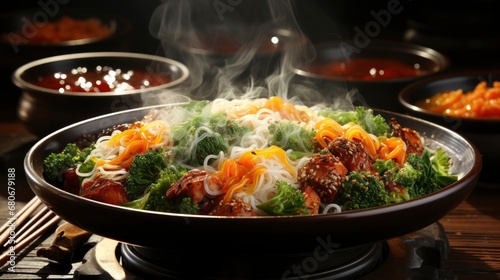 Noodles Steam Smoke Bowl On Wooden, Background Images, Hd Wallpapers, Background Image