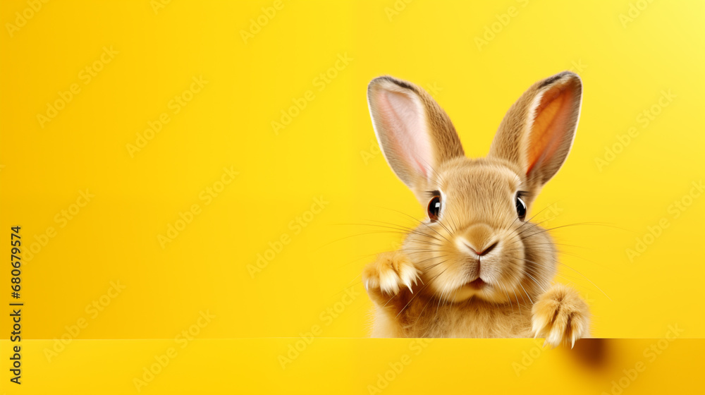 Funny Easter bunny on a yellow background.