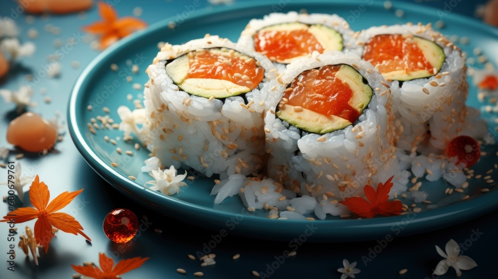 Salmond Sushi Makis Pattern On Blue, Background Images, Hd Wallpapers, Background Image Salmond Sushi Makis Pattern On Blue, Background Images, Hd Wallpapers, Background Image