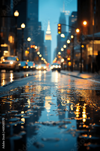 Calles vistas a través deun cristal mojado con gotas de agua