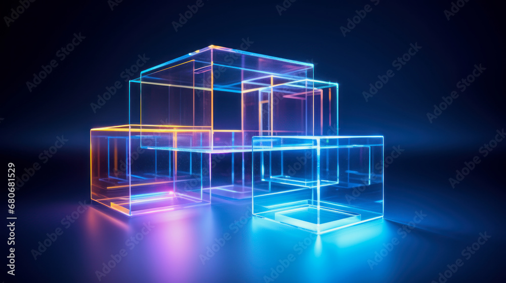 illustration of abstract neon blue squares illustration of abstract neon blue squares