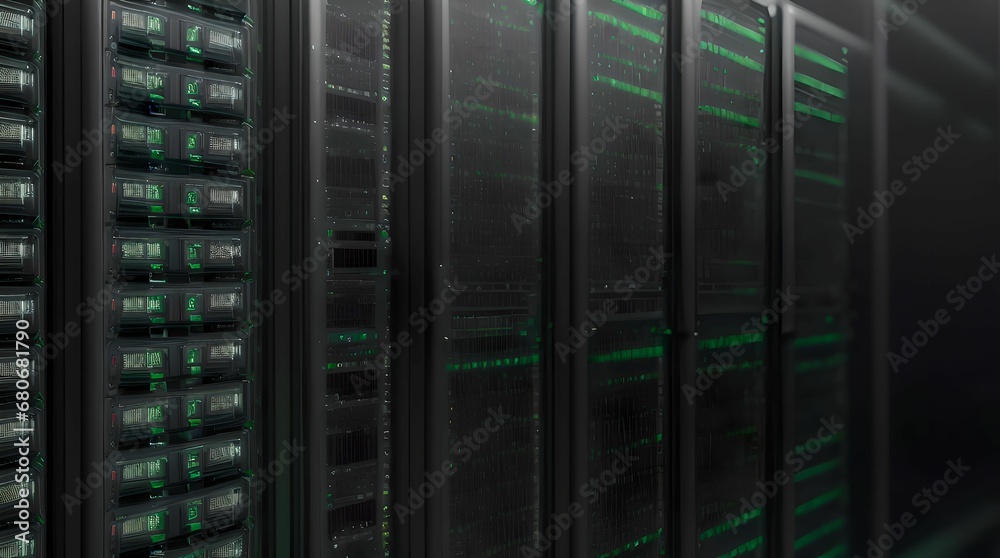 server room with many racks , with depth of field and fog, server room with many racks , with depth of field and fog,