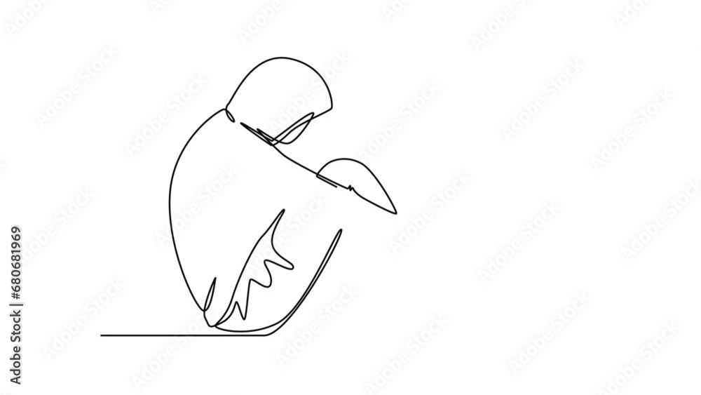 Animated self drawing of continuous line draw frustration young businessman sitting on the floor. Depression disorder at office, sad, sorrow, disappointment symptom. Full length single line animation Animated self drawing of continuous line draw frustration young businessman sitting on the floor. Depression disorder at office, sad, sorrow, disappointment symptom. Full length single line animation