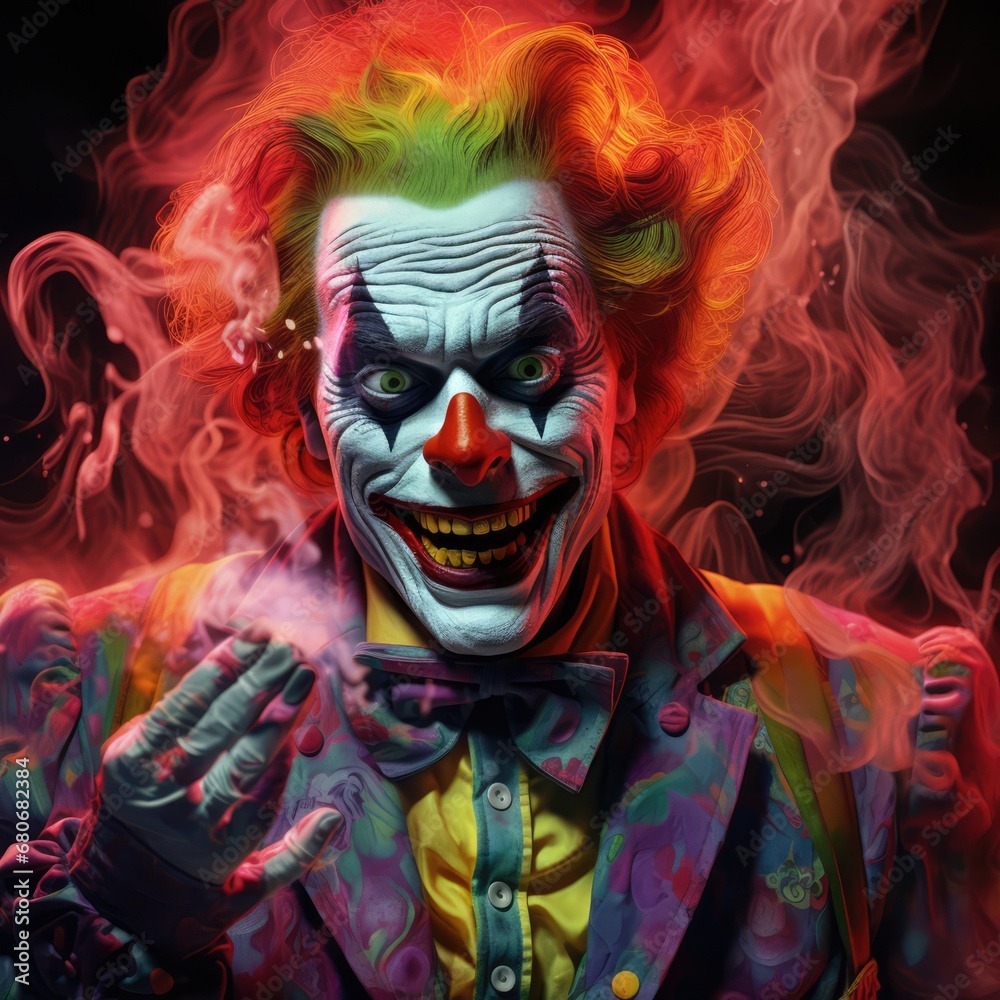 Psychedelic hyperrealistic illustrations of clown, generative AI Psychedelic hyperrealistic illustrations of clown, generative AI