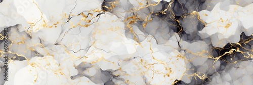 Abstract luxury multicolor marble stone seamless pattern texture with a plain background, gold lines, foil accents. Great as wallpaper or banner. Generative AI, AI