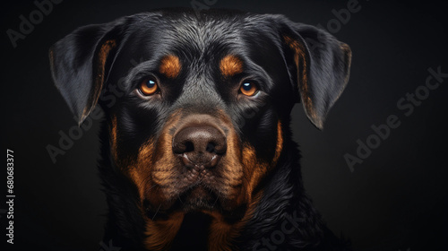 Rottweiler portrait  details down to the fur and eyes  dramatic contrast