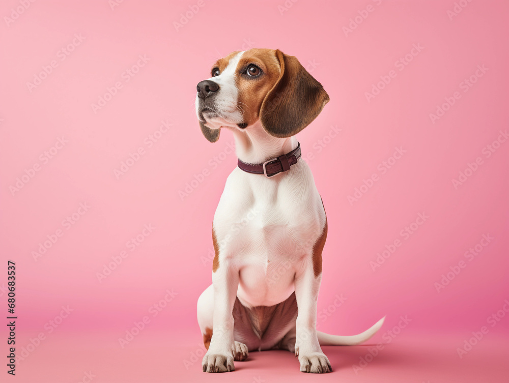 Minimalist Beagle, isolated on a pastel background, simple lines and curves