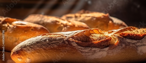 Closeup of freshly baked ciabatta bread in a bakery