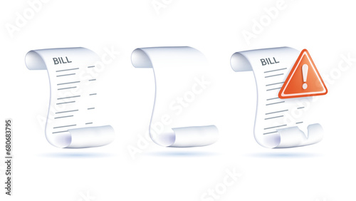 Payment check isometric 3d. Buying financial invoice bill purchasing calculate pay cartoon vector isolated. Receipt 3D