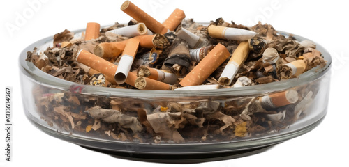 Ashtray with cigarette butts on a light background. Generative artificial intelligence photo
